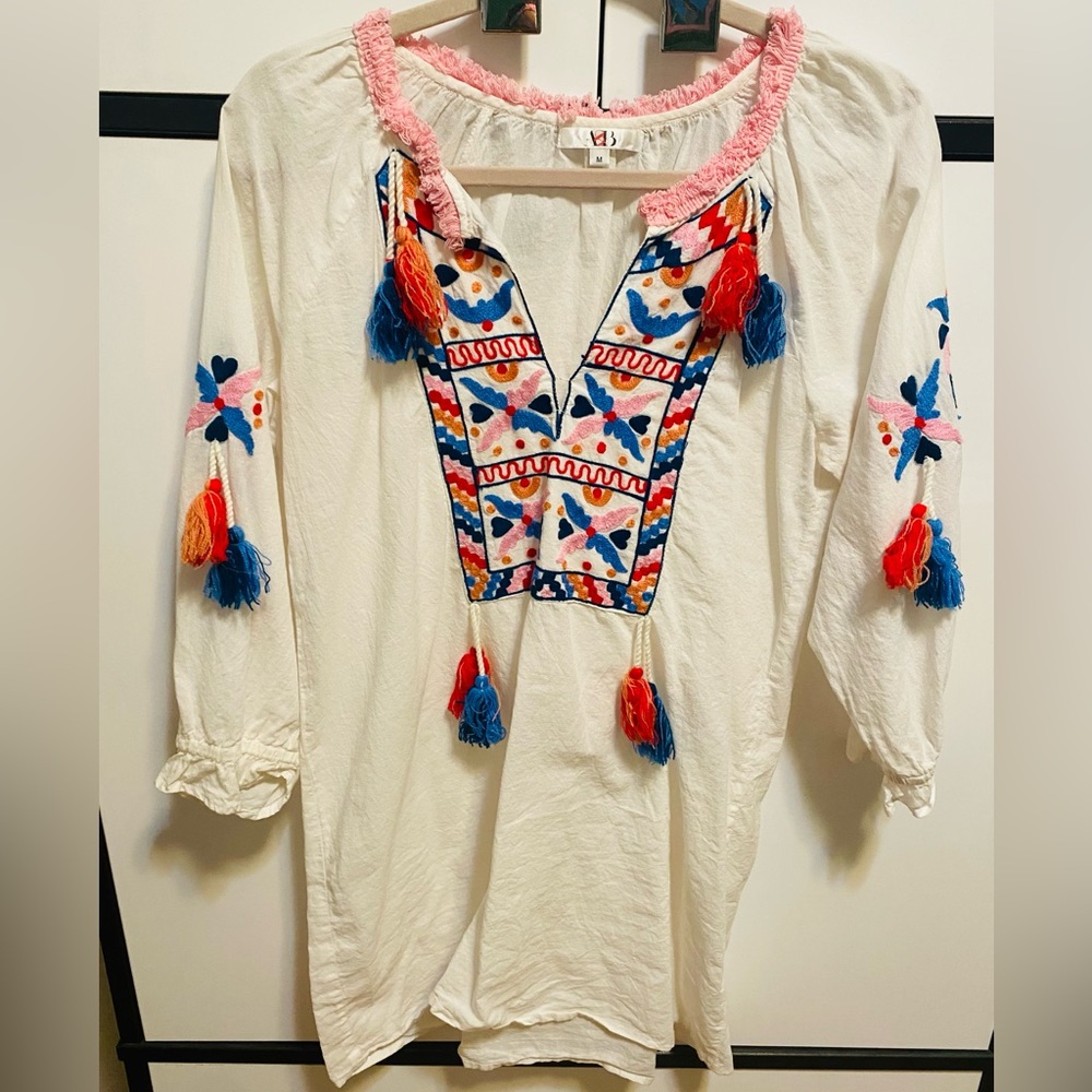 America & Beyond Festive Boho Beach Tunic coverup with tassels